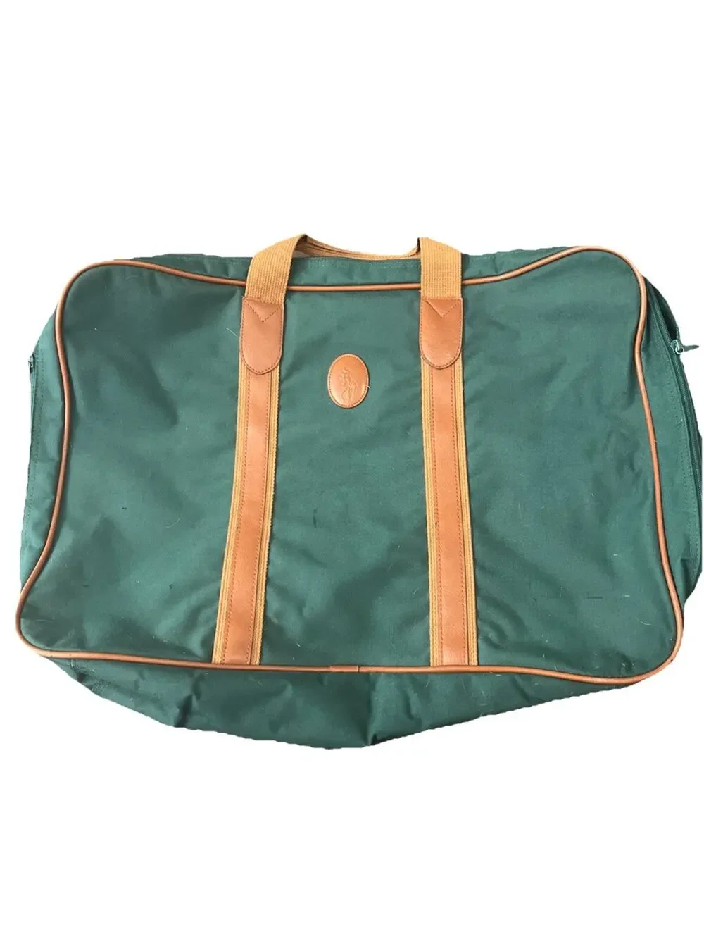Polo Ralph Lauren Vintage Green Tan Soft Side Small Suitcase 20”x15”x6”